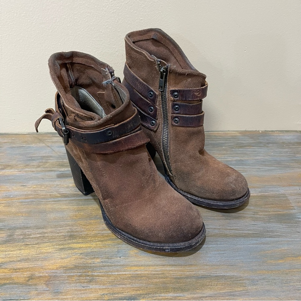 freebird Brown Suede Heeled Ankle Boots